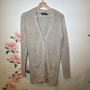 Michael Stars oversized Cable Knit sparkle Sequin Sweater cardigan Tan size XS